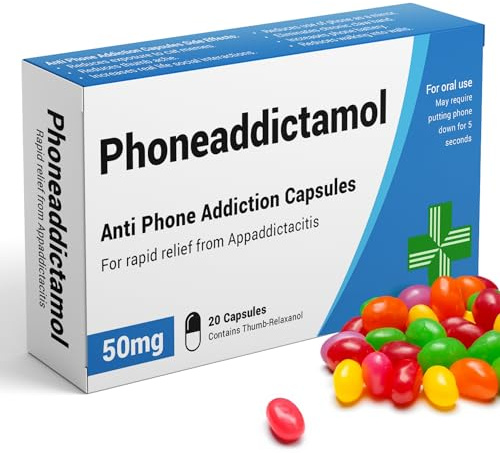 KadoBox PhoneAddictamol Joke Pill Box, Jelly Beans 50g | Funny Teen Gift | Funny gift for phone addicts · Prescription style gag gift with vegan jelly bean sweets · Teens, men & women, Secret Santa