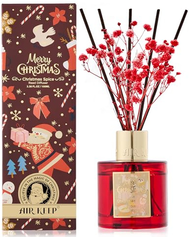 Airkeep Raumduft Christmas Spice Duft, Reed Diffuser mit 8 Duftstäbchen, Weihnachten Lufterfrischer für Badezimmer, Wohnung, Heimdekoration, 100ml