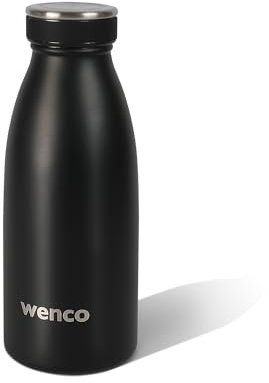 wenco Trinkflasche Edelstahl 0,35l / 350ml isoliert und auslaufsicher für kalte und heiße Getränke auch als Thermoskanne verwendbar BPA frei – schwarz