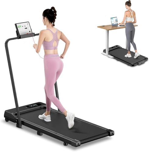 Cinta de Correr Plegable 2 en 1-2.5HP Cinta de Correr Eléctrica Debajo del Escritorio, 8 km/h, 40x100 cm, Peso Máximo 130 kg, Pantalla LCD y Control Remoto, para el Hogar y Oficina (Negro)