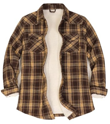 ZENTHACE Sherpa fleecefodrad flanelljacka button-down rutig flanellskjorta jacka (alla sherpa-foder), Mocha Magic, XL