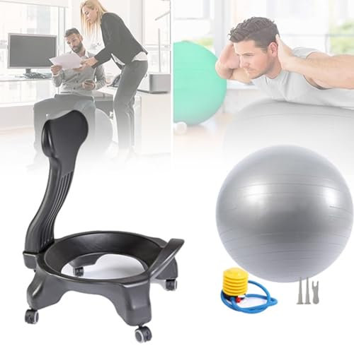 XCSCUK Silla de Pelota de Yoga, Asiento ergonómico de Pelota de Fitness, Silla de Postura de Pelota de Equilibrio de Oficina para Adultos/Mujeres Embarazadas (Grey)
