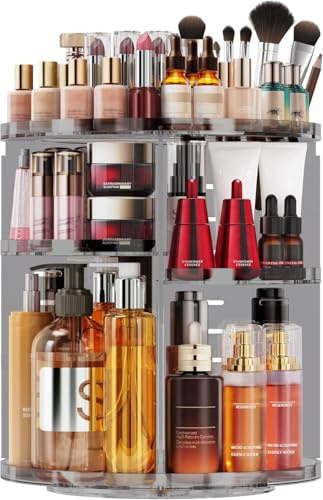 Auxmir Organisateur Maquillage Rotatif 360°, Rangement Maquillage 9 Niveaux Réglables, Organisateur Coiffeuse Grande Capacité Multifonctionnel pour Produit Cosmétiques Skincare Parfum, Gris