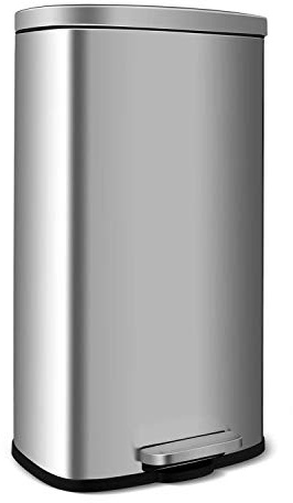 LIFERUN 30L Kitchen Bin, Silver Soft Close Pedal Bin, Rubbish Bin with Lid | Brushed Stainless Steel, Removable Inner Bucket, Odour-Proof, Suitable for Kitchen, Office, Bathroom, Bedroom Daily Use