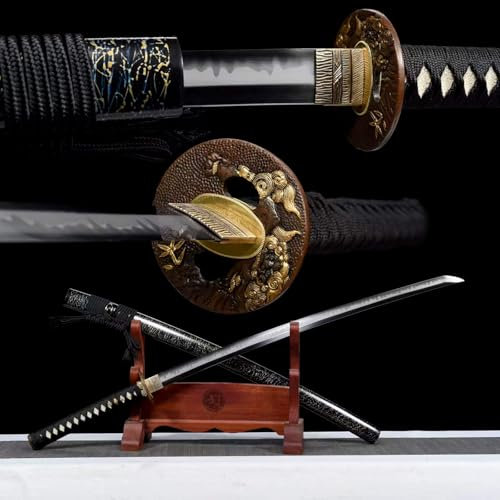 103cm handgefertigtes Katana-Schwert,Klinge aus T10-Stahl und Schutz aus reinem Kupfer,Scheide aus massivem Holz mit Lack,echtes Katana für Sammeln,Geschenk,Kampfsport,Kendo-Training,Rollenspiele