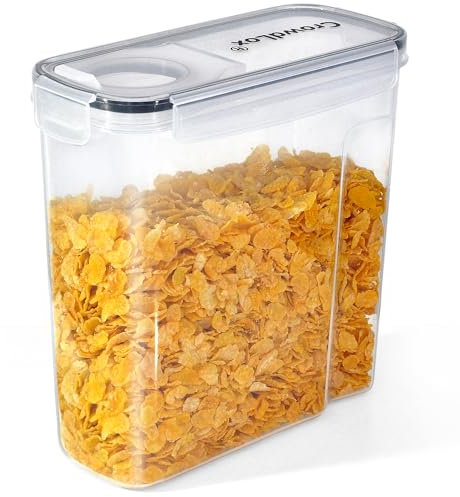 CrowdLox Cereal Storage Containers 4L Food Grade and BPA Free Tupperware Sets with Lids Kitchen Storage & Organisation Food Containers Large Kitchen Organiser for Cornflakes (Single Unit)