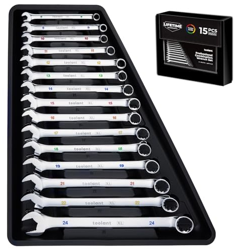 toolant Max Grip Professionelles metrisches Ringmaulschlüssel-Set mit extra langen gekröpften Köpfen, rutschfesten Zähnen und farbcodierten Markierungen, für Maschinisten, Autos, Wartung, Heimwerker
