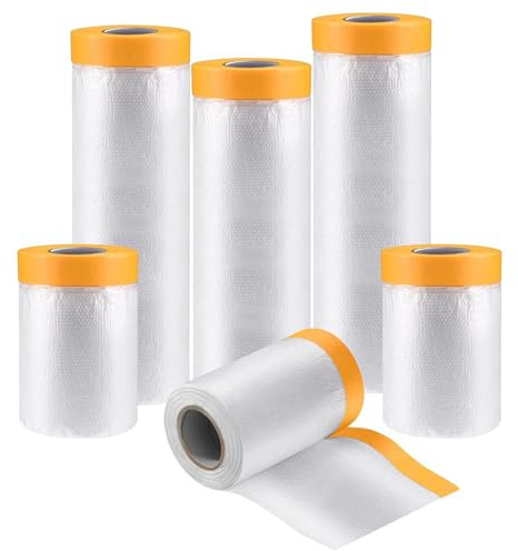 Rollo de película enmascaramiento previo a la grabación para una pintura pulverización eficiente, cubierta polvo plástico autoadhesivo muebles, pisos, sofás y automóviles 10 Rolls 1.1mx20m