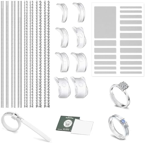 19Pcs Ring Sizer Adjuster for Loose Rings, Invisible Ring Sizer UK, Resizer for Ring Adjuster Smaller, Silicone Ring Tightener, Spacer and Guards, Ring Reducer Ring Resizer for Women and Men