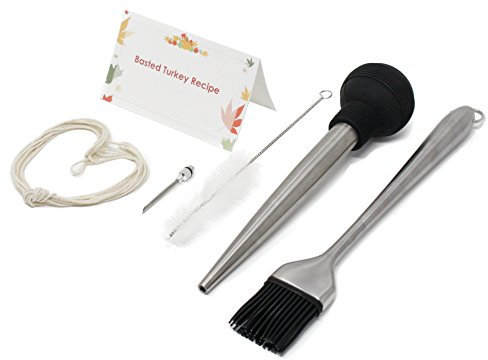 URSWELL Stainless Steel Turkey Baster Set With Flavor Injector, Barbecue Basting Brush, Cleaning Brush