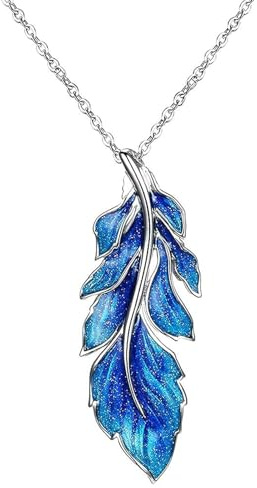 GW Kette Silber 925 Halskette Ketten Mit Feder Anhänger Zirkonia Edelstein Silberkette Damen Geschenke für Frauen Mama Freundin (Blau-XLY095)