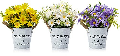 HOTLIKE Künstliche Pflanzen mit Topf, 3 Stücke Kunstblumen, Pflanzen Künstliche Blumen Deko, Bunten und Dekorativen Fälschung Blume für Tischdeko Hochzeit Büro Wohnzimmer Balkon Garten (Stil 1)