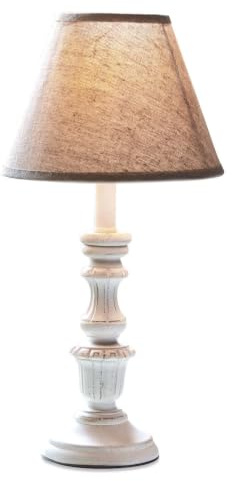 LOBERON Tischlampe Créteil, braun/antikweiß | harmonisch helle Farbtöne, klassisches Vintage-Design, gedrechselter Fuß, mit Antik-Finish, Tischleuchte, Kiefernholz, Leinen