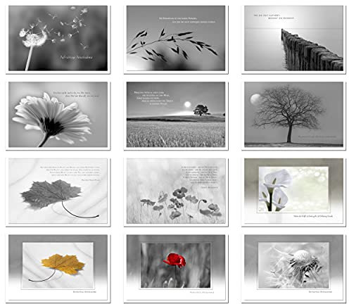 metALUm 12 einfühlsame Trauerkarten Beileidskarten Kondolenzkarten im Set