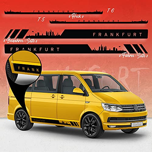 AutoDress® - Set di strisce laterali per VW T4, T5 e T6 Bus in colore a scelta, motivo: skyline di Francoforte Racing (122 Pale Grey, distanza corta)