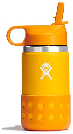 HYDRO FLASK - Kids Water Bottle 354 ml (12 oz) - Vacuum Insulated Stainless Steel Toddler Water Bottle - Silicone Flex Boot, Easy Sip Straw Lid - BPA-Free - Wide Mouth - Canary