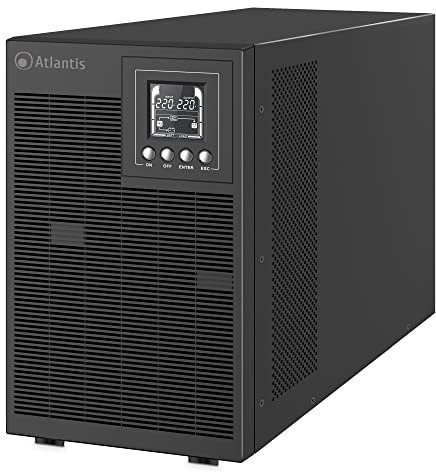 Atlantis A03-OP3002P PRO UPS OnLine USV-Server Doppelwandlung Reine Sinuswelle 3000 VA 2700 W, Tower-Display LCD, USB, RS-232 seriell, 4 IEC-Ausgänge, SNMP-Steckplatz, 6 x 12 V-9 Ah