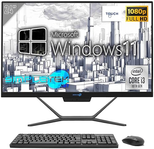 SIMPLETEK - Ordenador todo en uno de 24 Full HD Touch Core i3 10th GEN | Windows 11 | 4GB RAM - SSD 240GB | Cámara web 2K integrada WiFi HDMI serie RS232