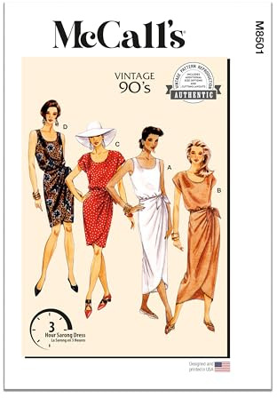 McCall's M8501D5 Vintage 1990's Misses' Mock Sarong Dress Sewing Pattern Packet, Design Code M8501, Sizes 4-6-8-10-12