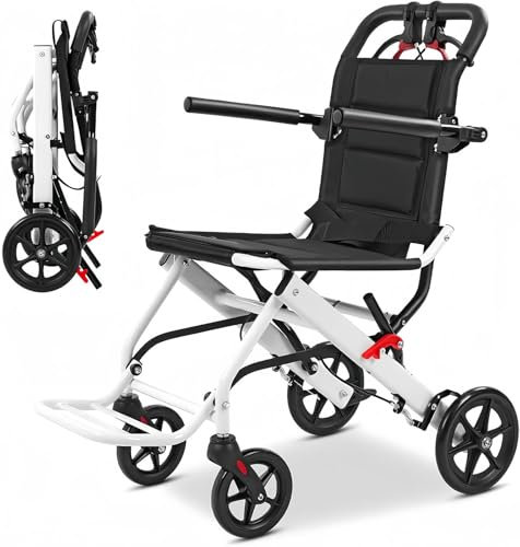 Ultraleicht Rollstuhl Faltbar Leicht Reiserollstuhl, Extra Schmaler Rollstühle mit Trommelbremse, Kleiner Aluminium Rollstuhl für die Wohnung, 6.3 kg A