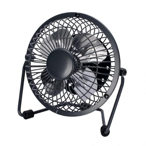 Zarivy Ventilateur de table Bulería élégant et compact en noir. Avec 2,5 W de puissance et USB, mesure 14,8 x 14,2 x 7,6 cm. Réglable pour un flux d'air idéal dans n'importe quel espace.
