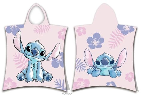 Jerry Fabrics Lilo & Stitch - Poncho de toalla con capucha de doble cara para niños, 115 x 50 cm, para niños y niñas