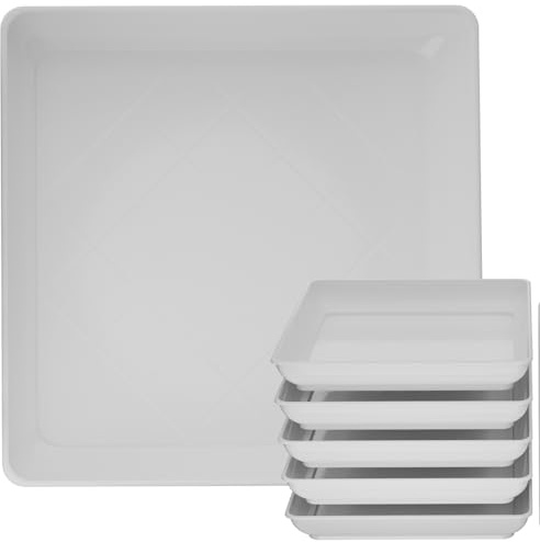 Tectsia Sottovaso quadrato da 40 cm, confezione da 5 pezzi, per vasi da fiori, raccogli acqua, piatti per irrigazione con fondo in plastica, per interni ed esterni, bianco