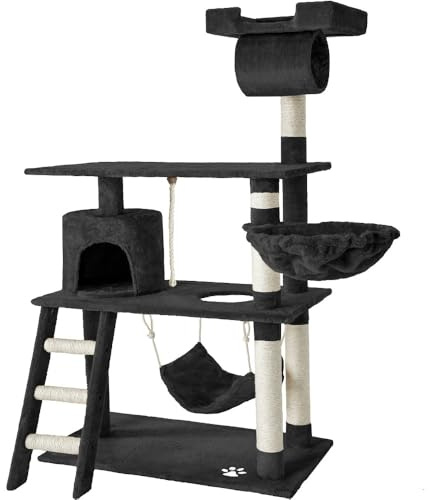 Kratzbaum XXL Katzenbaum Sisal große Katzen Kletterbaum 141 cm Katzenkratzbaum (Schwarz)