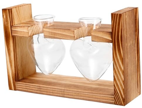Happyyami Glaspflanzgefäß Mit Holzständer Transparente Glasvase Herzförmige Blumentopf Für Zimmerpflanzen Luftpflanzenterrarium Für Tafelaufsatz