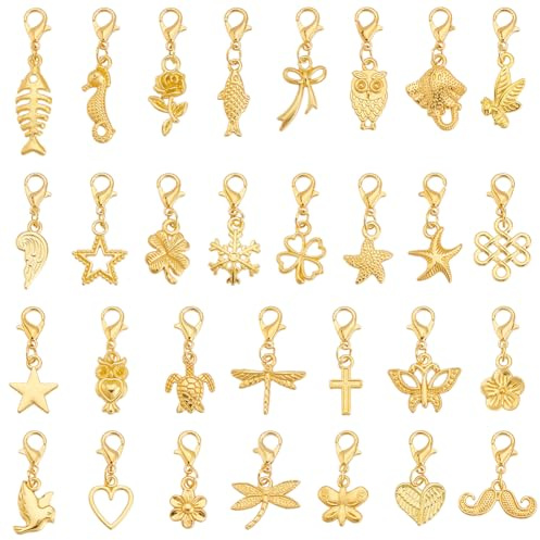 nbeads 30 Stk. Legierung Anhänger Dekoration, Tibetische Stile Baumeln Metall Charms mit Karabinerverschluss für Stitch Marker Ohrringe Halskette Schmuck Handwerk