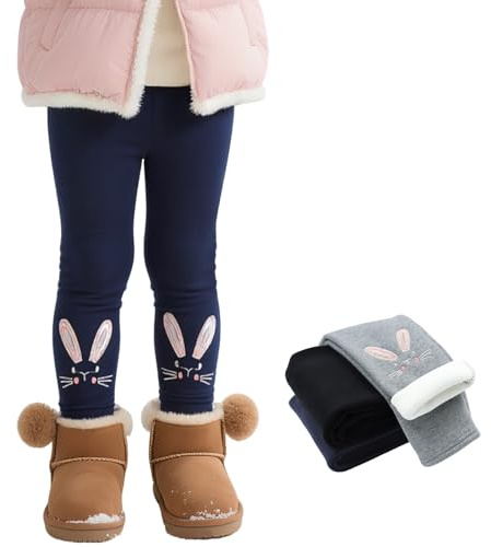 Domueay Leggings Invierno Térmico para Niñas, Algodón Calentitos Mallas con Forro Polar, Suaves Cálido Cintura Alta Largos Pantalon Niños Leggins Invierno Ropa para 5-6 Anos, Azul Marino