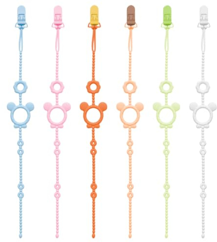 JYNVO Schnullerkette 6 PCS Silikon - Schnullerkette für Babys (Silber/Transparent - Grün/Transparent - Blau/Klar/Rosa/Orange) - Vor Verlust von Beißringe/Schnullern