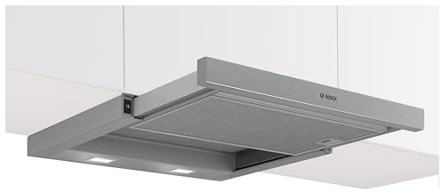 Bosch DFM064W55 Série 2 Hotte plate 60 cm, fabriquée en Allemagne, 3 niveaux de puissance, éclairage LED, mode évacuation et recyclage, deux filtres à graisse métalliques, passe au lave-vaisselle