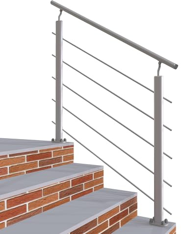 Garde-corps 100cm en aluminium Argent - Avec 5 traverses et 1 main courante - Intérieur et extérieur - Rampe d'escalier pose à plat