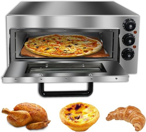 XSDAJSD Four à Pizza Professionnel 14, Four électrique de comptoir pour Pizzas et Snacks, Simple étage, en Acier Inoxydable avec Pierre et étagère, pour Restaurant, Plats cuisinés Maison, bretzels