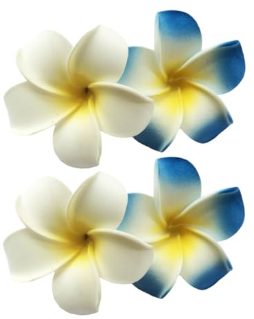 4 pinzas para el pelo de flores hawaianas, blanco y azul, 7 cm, cabeza de espuma, fiesta, playa, accesorios para el cabello