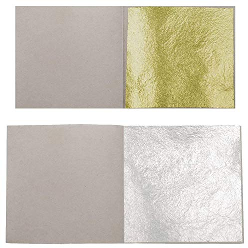 50 Blatt Echtes Blattgold Echt Gold 23 Karat 3,8 cm x 3,8 cm + 50 Blatt Echt Blattsilber 5 cm x 5 cm zum Vergolden Versilbern Basteln Künstlerbedarf Goldfolie Silberblatt Silber
