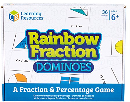 Learning Resources Rainbow Fraction Dominoes Bråk och Procentuell Spel 36-Stycken Set