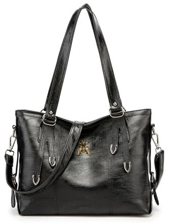 AINUOEY Femme Sac a Main Sacs à Bandouliere Portés épaule Feminin Cabas Original PU Cuir 76608 1pc ensemble Noir