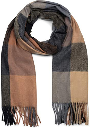 styleBREAKER Sciarpa unisex in morbido plaid con frange lunghe, plaid, invernale, stola 01017110, colore:Marrone-Nero-Grigio