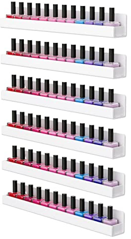 FEMELI Estante de pared para esmalte de uñas: 6 estantes de 15 pulgadas, organizador de esmalte de uñas acrílico blanco para 66-90 botellas, estantes flotantes acrílicos multiusos (15 pulgadas,
