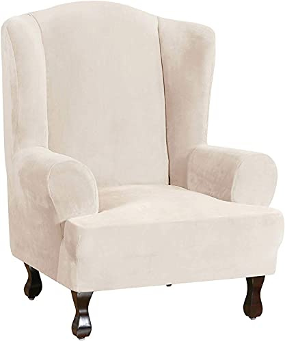 YOPOIY 1 Stück Sesselbezug Samtüberzüge für Ohrensessel Soft Husse für Ohrensessel Plüsch-Sofabezüge Möbelbezug Ohrensessel Bezug mit elastischem Boden -Beige