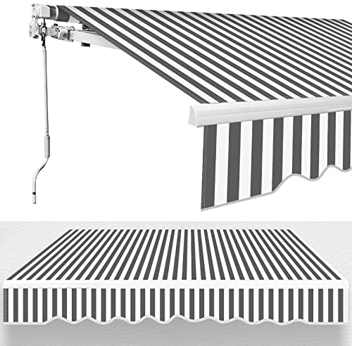 Jopassy Gelenkarmmarkise Markise Einziehbar mit Manuell, 350x300cm Weiß Grau Sonnenmarkise Balkonmarkise Sonnenschutz Anti-UV und Wasserfest Neigungswinkel bis 30 Grad, für Terrasse Balkon