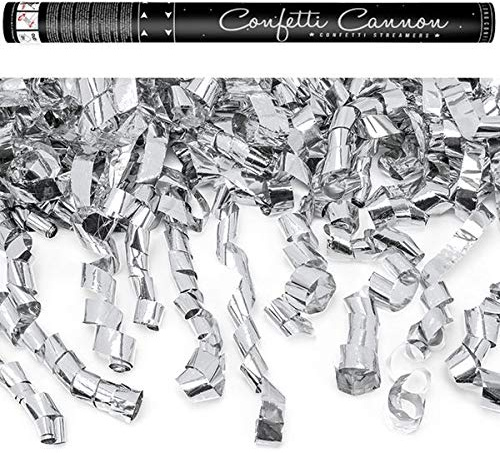 5 Konfettikanonen Luftschlangen 40 oder 60 cm Gold Silber metallic Party Hochzeit Geburtstag Silvester Konfetti Kanone, Farbe:Silber, Größe:60 cm