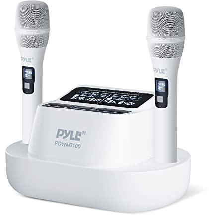 Pyle UHF Wireless Microphone System – Bluetooth Receiver with 2 Rechargeable Handheld Mics, 1200mAh Batteries, Clear Sound for Karaoke, Classroom, Office & Business Use