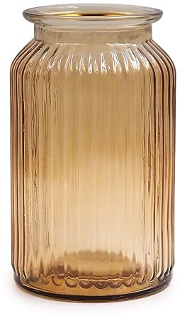 OFFIDIX Jarrón de cristal, estilo minimalista moderno y vertical a rayas para decoración de oficina, hogar, fiesta y boda (marrón)