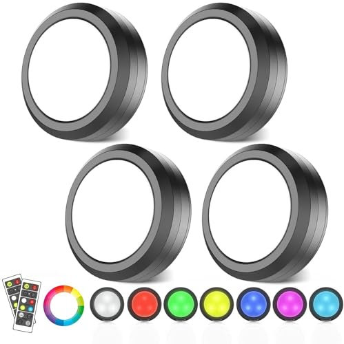 MOUJUCHI RGB Underskåp Lampor - Trådlösa LED-lampor Batteridrivna, Dimbar Nattlampa Med Fjärrkontroll för Kök, Garderob, Trapphylla - 4-pack