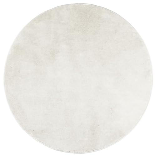 vidaXL Teppich, Wohnzimmerteppich Kurzflor Modern, Bodenteppich Flauschig Weich, Pflegeleicht Teppich für Wohnzimmer Schlafzimmer, Creme Ø 200cm