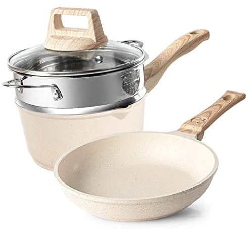 Pentola Cucina, Padella, Set Wok, Padella Antiaderente, Pietra, Grano, Riso, Cucina, pentola Riso, bagnomaria, bollitore con Coperchio in Vetro, Padella, Padella