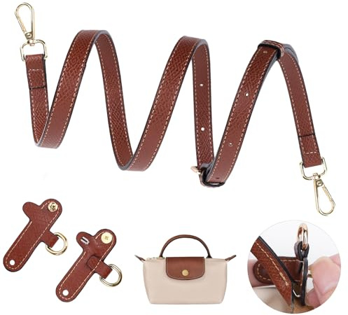 Axelrem för Longchamp miniväska dam, dubbelsidig läderkonjak axelrem, justerbar no-punch fickrem för långt champhandtag, rem (bredd på axelremmen 1,4 cm)